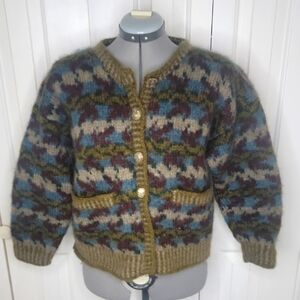 Lost Horizons Nepal Cardigan Sweater Wool Fair Isle Large Vintage Multicolor